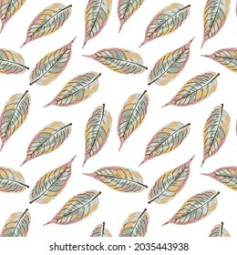 seamless autumn leaves pattern with tropical green leaf. Can be used as texture for fabric, as background for gift cards, in web design, as pattern for wallpaper and etc.