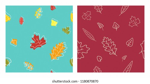 Seamless Autumn leaves pattern wallpaper. creative colorful design set for web background, ad, decoration, poster, promotion, post card, print, book.