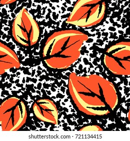 Seamless autumn leaves pattern,trendy print in collage cut out, carve style.Hand drawn doodle texture.
Perfect for invitations, posters, banners,fabric, textile ,gift wrap, greeting card,aparel design
