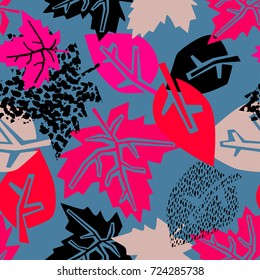 Seamless autumn leaves pattern,trendy print in collage cut out, carve style.Hand drawn doodle texture.
Perfect for invitations, posters, banners,fabric, textile ,gift wrap, greeting card,apparel desig