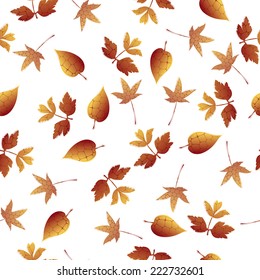 Seamless autumn leaves vector background pattern isolated on white background.