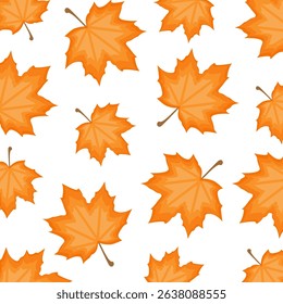 Seamless Autumn Maple Leaf Pattern in Orange, Vector Design for Fall Wallpaper, Fabric, Thanksgiving Card, Seasonal Decoration, or Autumn Background