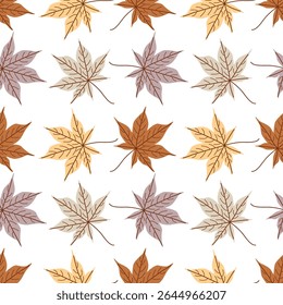 Seamless Autumn Maple Leaf Pattern in Warm Fall Colors for Fabric, Wallpaper and Seasonal Decor