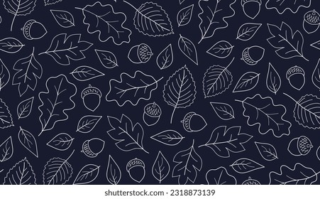 Seamless autumn pattern with acorns and oak leaves