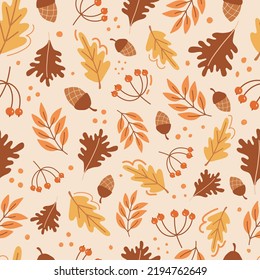 Seamless autumn pattern. Autumn background with leaves.