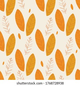 seamless autumn pattern background with monochrome leave