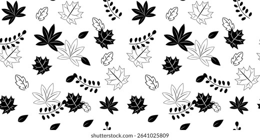 Seamless autumn pattern background on black colour