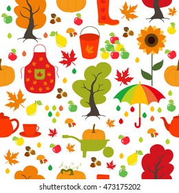 Seamless Autumn pattern, background. Set design element.