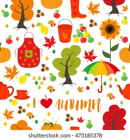 Seamless Autumn pattern, background. Set design element.