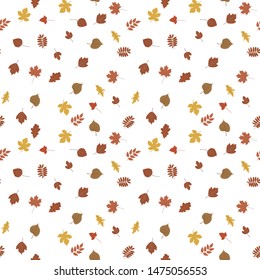 Seamless autumn pattern. Background in small leaves set textiles, fabrics, cotton fabric, covers, wallpaper, print, gift wrapping, postcard, scrapbooking.