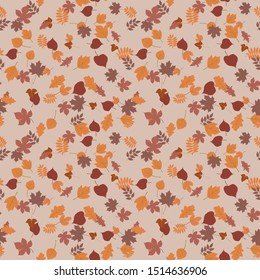 Seamless autumn pattern. Background in small leaves set textiles, fabrics, cotton fabric, covers, wallpaper, print, gift wrapping, postcard, scrapbooking.
