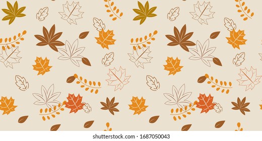 Seamless autumn pattern background, Vector floral flower autumn, Hand drawn decorative element, Seamless backgrounds and wallpapers for fabric, packaging, Decorative print, Textile