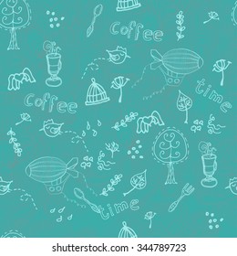 Seamless autumn pattern in blue colors.