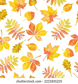 Seamless autumn pattern. Bright autumn leaves in watercolor style