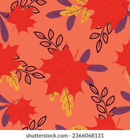 Patrón otoño sin foco con hojas brillantes. Diseño de vectores para tela, embalaje, papel pintado, cubierta.