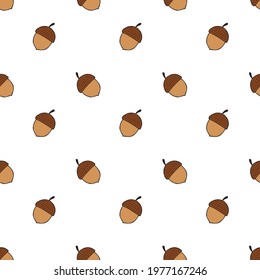 Seamless Autumn Pattern. Brown Acorns On White Background. Wallnut Squirrel Beans Vector Illustration.