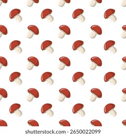 Seamless autumn pattern with cartoon mushrooms. Forest fall and summer wallpaper design. Cartoon vector background. 