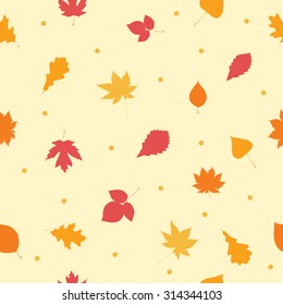 Seamless autumn pattern with color leaves. Vector background.