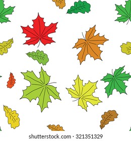 Seamless autumn pattern with colorful falling leaves