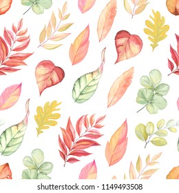 Seamless autumn pattern with colorful leaves. Vector illustration in vintage style.