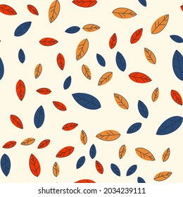 Seamless autumn pattern from colorful leaves. Strict flat design. Printing on fabric, wrapping paper. Vector illustration