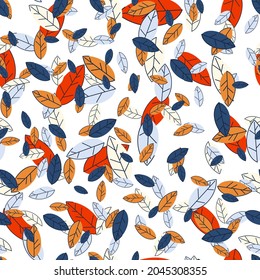 Seamless autumn pattern from colorful leaves. Strict flat design. Printing on fabric, wrapping paper. Vector illustration