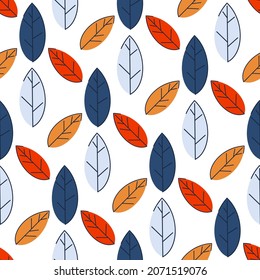 Seamless autumn pattern from colorful leaves. Strict flat design. Printing on fabric, wrapping paper. Vector illustration