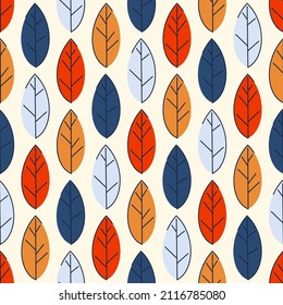 Seamless autumn pattern from colorful leaves. Strict flat design. Printing on fabric, wrapping paper. Vector illustration