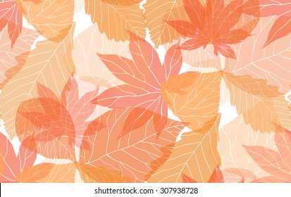 Seamless autumn pattern with colorful translucent leaves for your creativity