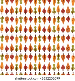 Patrón de otoño sin fisuras con árboles coloridos y follaje.

