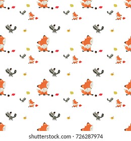 Seamless autumn pattern with cute animals