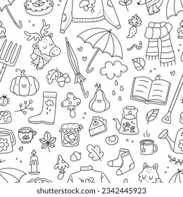 Patrón de otoño sin foco con doodles lindos. Fondo de la ilustración del vector