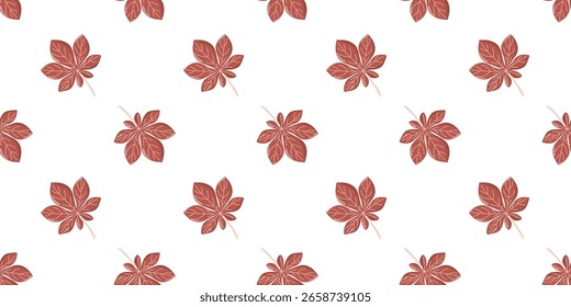 Seamless autumn pattern with dark red chestnut leaves. Harvest and fall time. Vector foliage background.