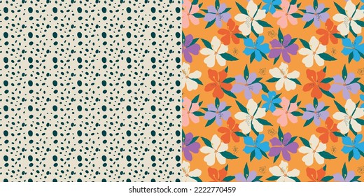 Seamless autumn pattern decorative flowers, design paper, cover, fabric, texture interior, gift wrap packaging. Orange, yellow, brown red fall forest. Wallpaper background beautiful cute trendy print