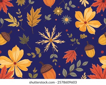 seamless autumn pattern design on blue