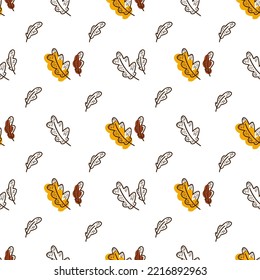 patrón de otoño sin fisuras con hojas de roble de doodle