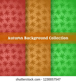 seamless autumn pattern with fall marijuana leaves icons in flat style design. silhouette and border sketch objects. set colorful background. cartoon texture template collection. Vector illustration