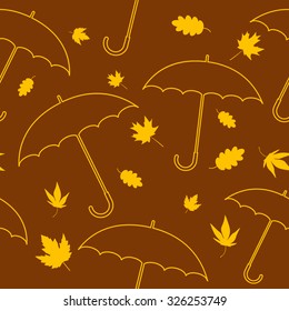 Seamless autumn pattern: Falling Leaves, golden  autumn  and umbrella.