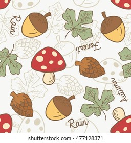 Seamless autumn pattern with forest elements and editable vector.
