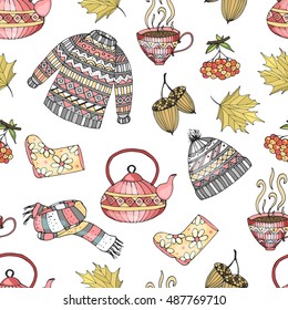 Seamless autumn pattern. Hand drawn. Vector illustration