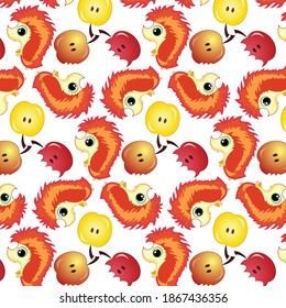 Seamless autumn pattern of hedgehogs and colorful apples.eps
