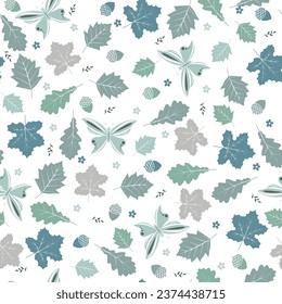 Seamless autumn pattern with leaves, acorns, twigs and butterfly.
