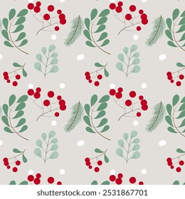 Padrão de outono sem costura com folhas, bolotas, bagas.