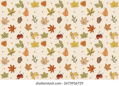 Patrón de otoño sin fisuras con hojas y bellotas para decorar telas y festivales.