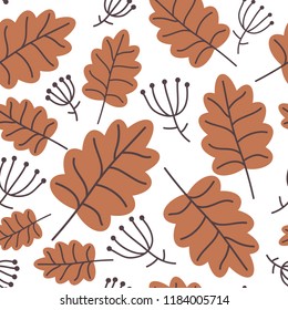 Seamless autumn pattern with leaves and berries. Pattern for textiles.  Falling leaves. 