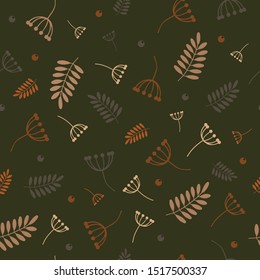 Seamless autumn pattern with leaves, berries and floral elements