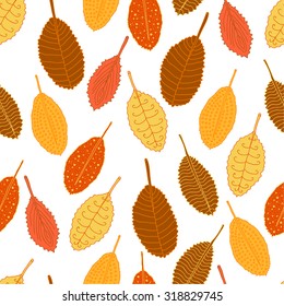 Seamless autumn pattern. The leaves fall. Hand drawn. Autumn bright colors. Vector illustration.