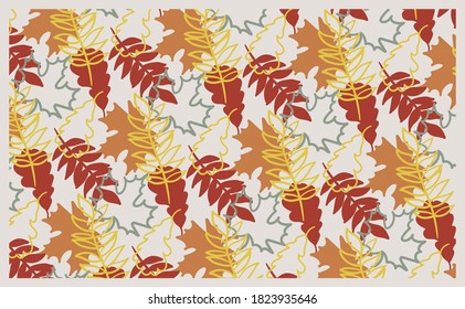 Seamless autumn pattern with leaves. Isolated on light grey.
