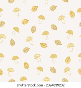 Seamless autumn pattern with leaves and mushrooms