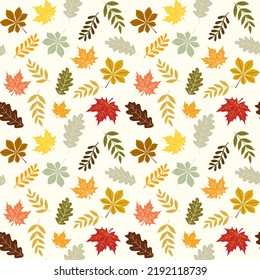 Patrón de otoño sin soldadura con hojas, diseño de la naturaleza, arce de otoño, roble, hojas de castaño para la decoración, Perfecto para el fondo de la reserva de arañazos, papel textil y de pared, elementos vectores dibujados a mano